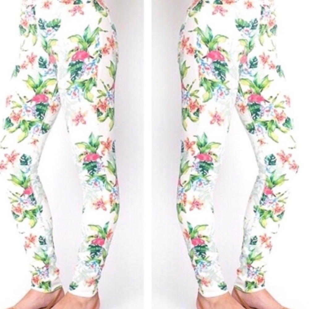 American Apparel highwaisted tropical/floral jeans